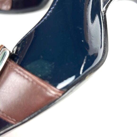 Karen Millen Dark Blue Patent  Mirror Silver Open Toe Heels / Wedge US 6 - Picture 16 of 16